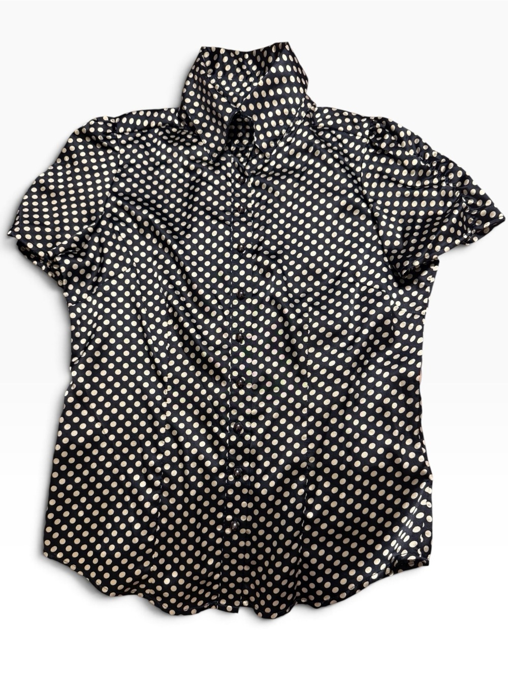 BCBG MaxAzria Navy Polka Dot Silky Blouse